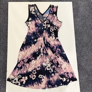 Simply Vera Vera Wang Pink & Navy Floral V-Neck Casual Dress